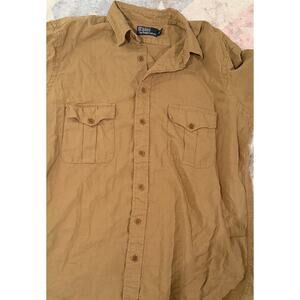 Polo Ralph Lauren Shirt Mens Brown Linen Blend Button Up Safari Size LT